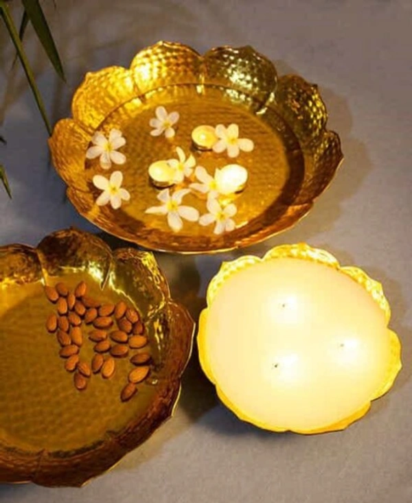 URLI HANDICRAFTS  GOLDEN COLOR BOWL FOR FLOATING FLOWER  Set of 3 -  , Golden, Iron, Set of 3